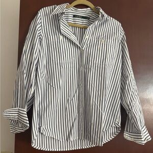Ralph Lauren White and Navy Striped Button-Down Shirt Size M